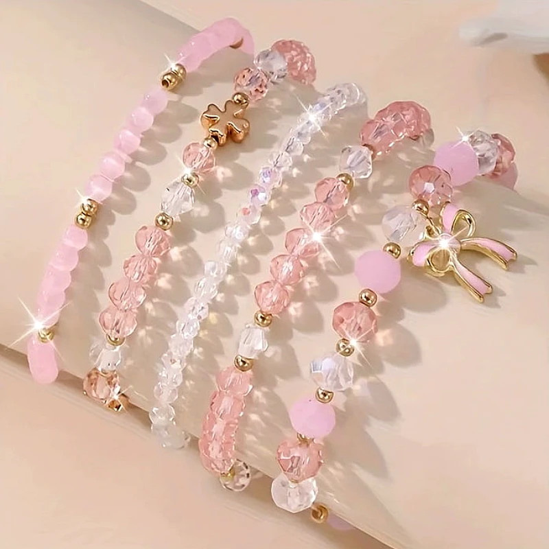 Clear Crystal Beaded Stackable Stretch Braceletset - Product Image