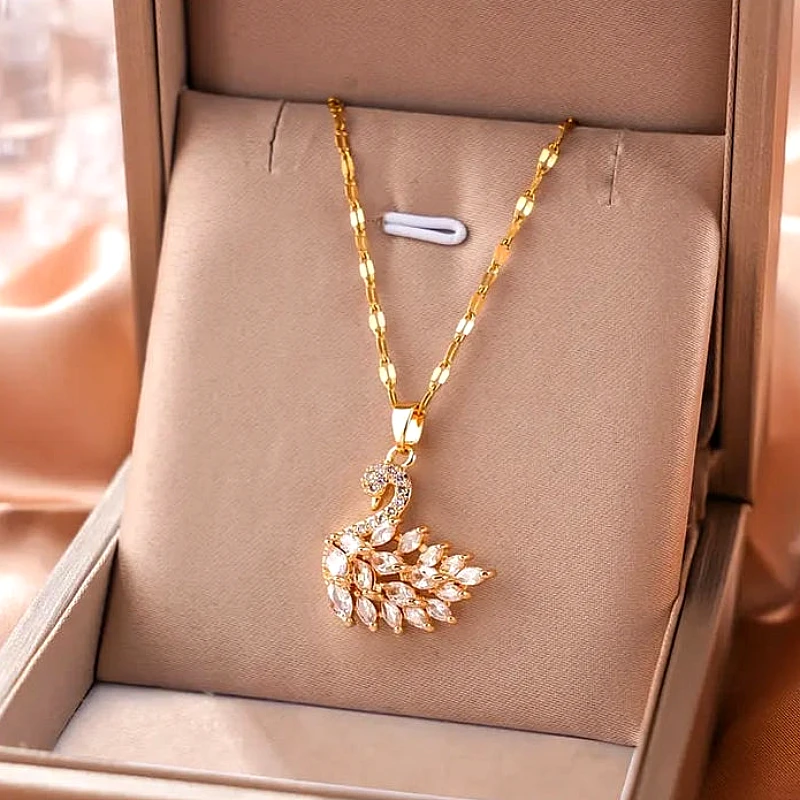 Crystal Swan Pendant Necklace
