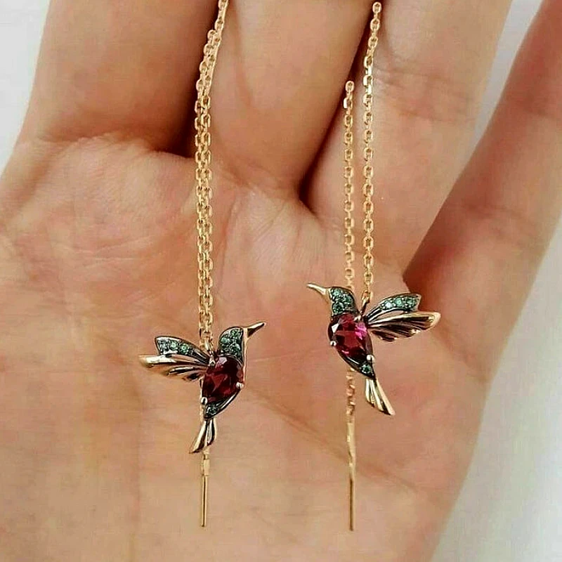 Hummingbird Chain Threader Earrings - Product Image