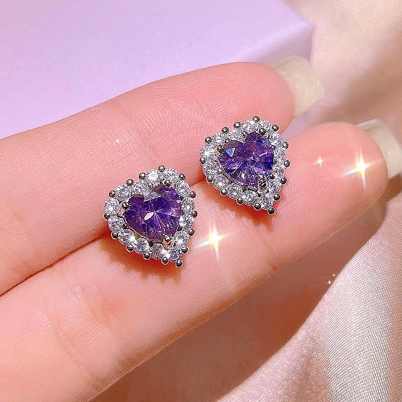 Purple Heart Stud Earrings - Product Image