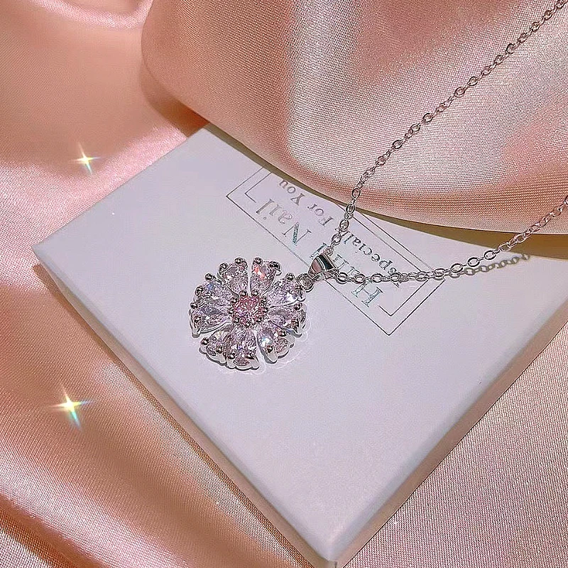 Silver Crystal Flower Necklace