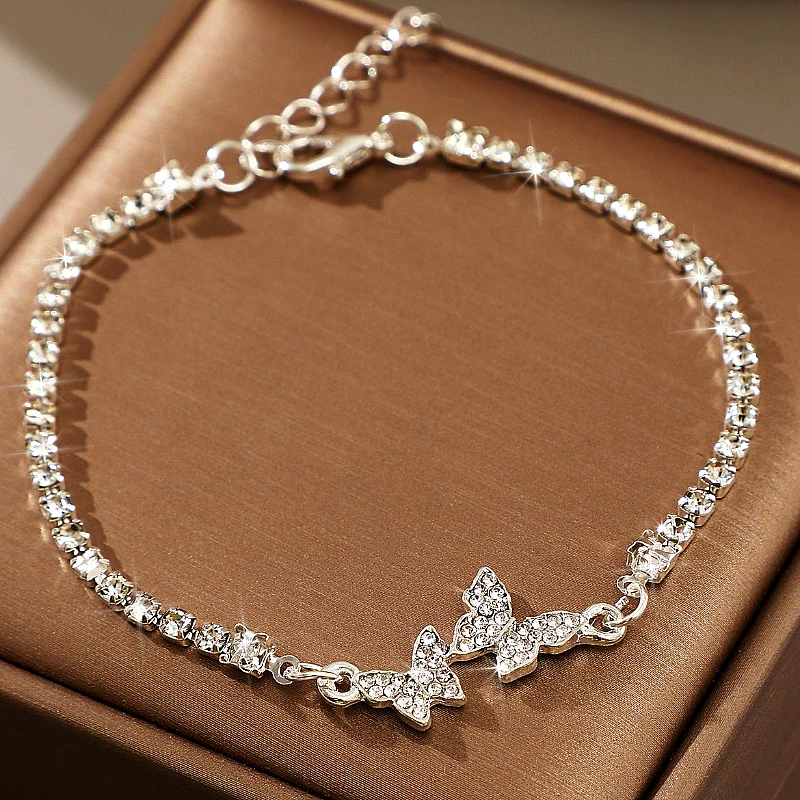 Silver-Tone Crystal Bracelet with Pavé Butterfly  - Product Image