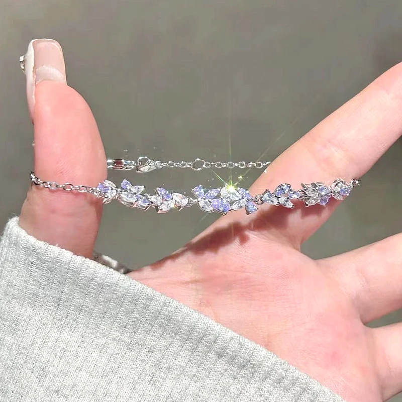 Silver-Tone Marquise Crystal Leaf Vine Bracelet - Product Image