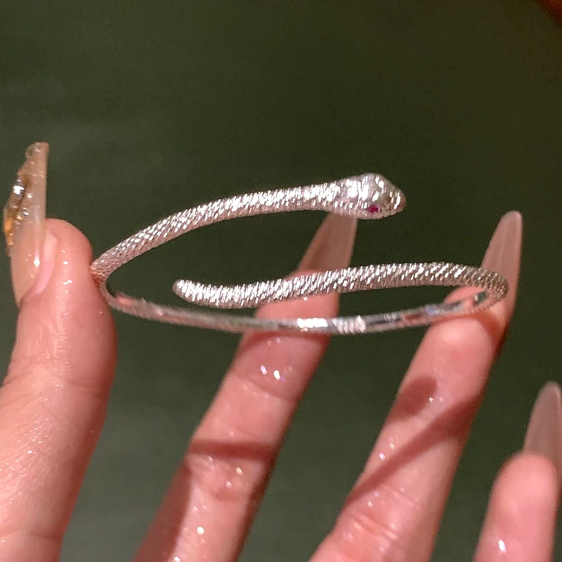 Silver-Tone Textured Serpent Snake Bypass Bangle  - Product Image