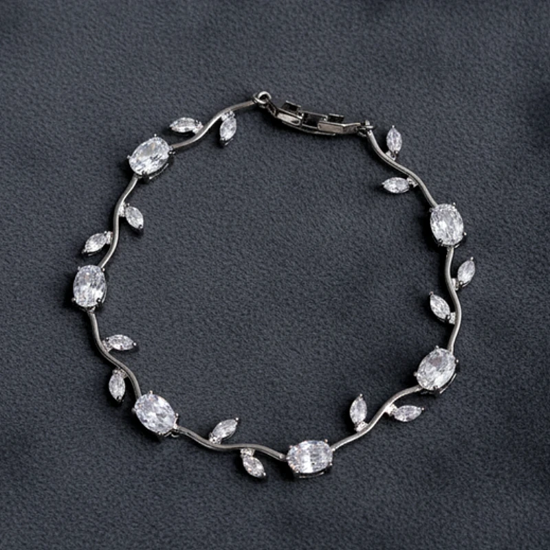 Viral Tulip Crystal Diamond Silver Bracelet  - Product Image
