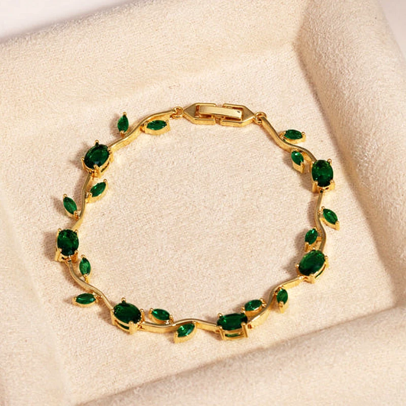 Viral Tulip Green Diamond Gold Bracelet  - Product Image