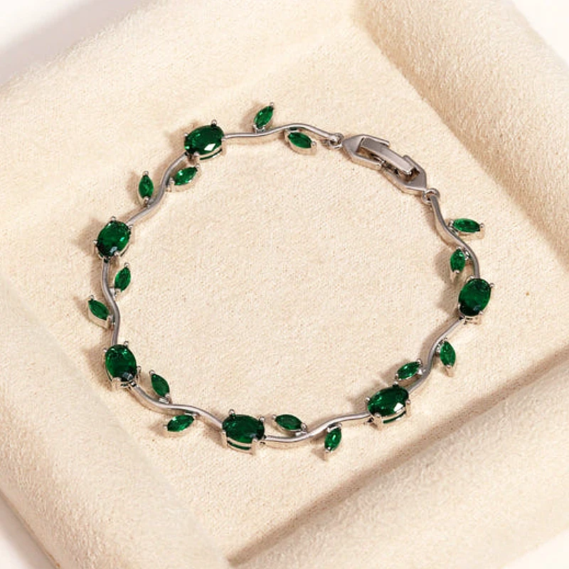 Viral Tulip Green Diamond Silver Bracelet  - Product Image