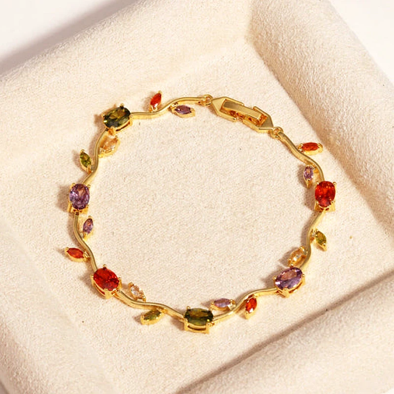 Viral Tulip Multi Diamond Gold Bracelet - Product Image