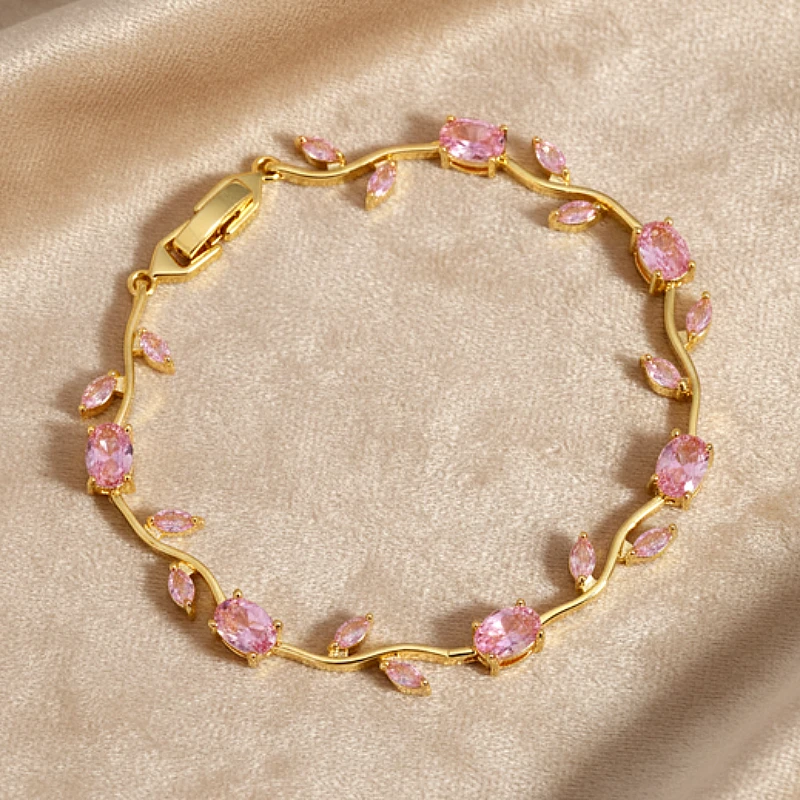 Viral Tulip Pink Diamond Gold Bracelet  - Product Image