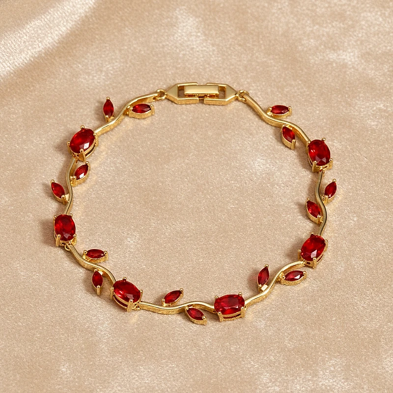 Viral Tulip Red Diamond Gold Bracelet  - Product Image