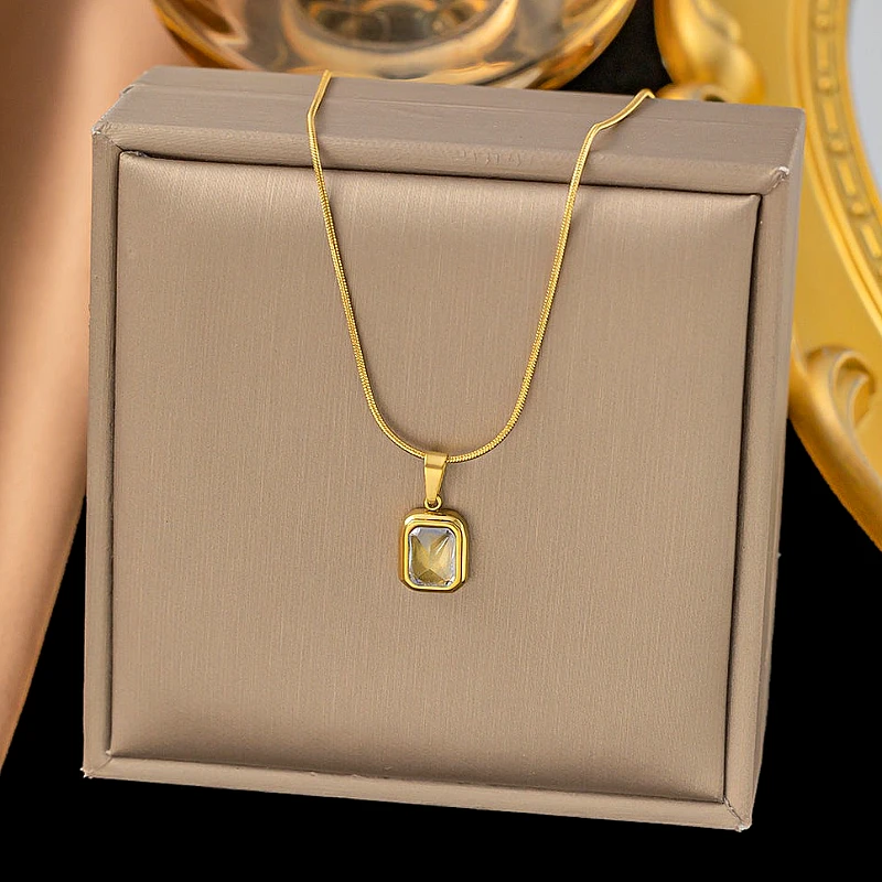 Whita Diamond Rectangle Pendant Necklace 